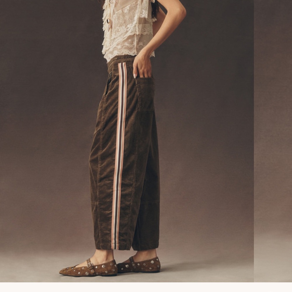 Anthropologie Brown Corduroy Pants with Pink Stripes